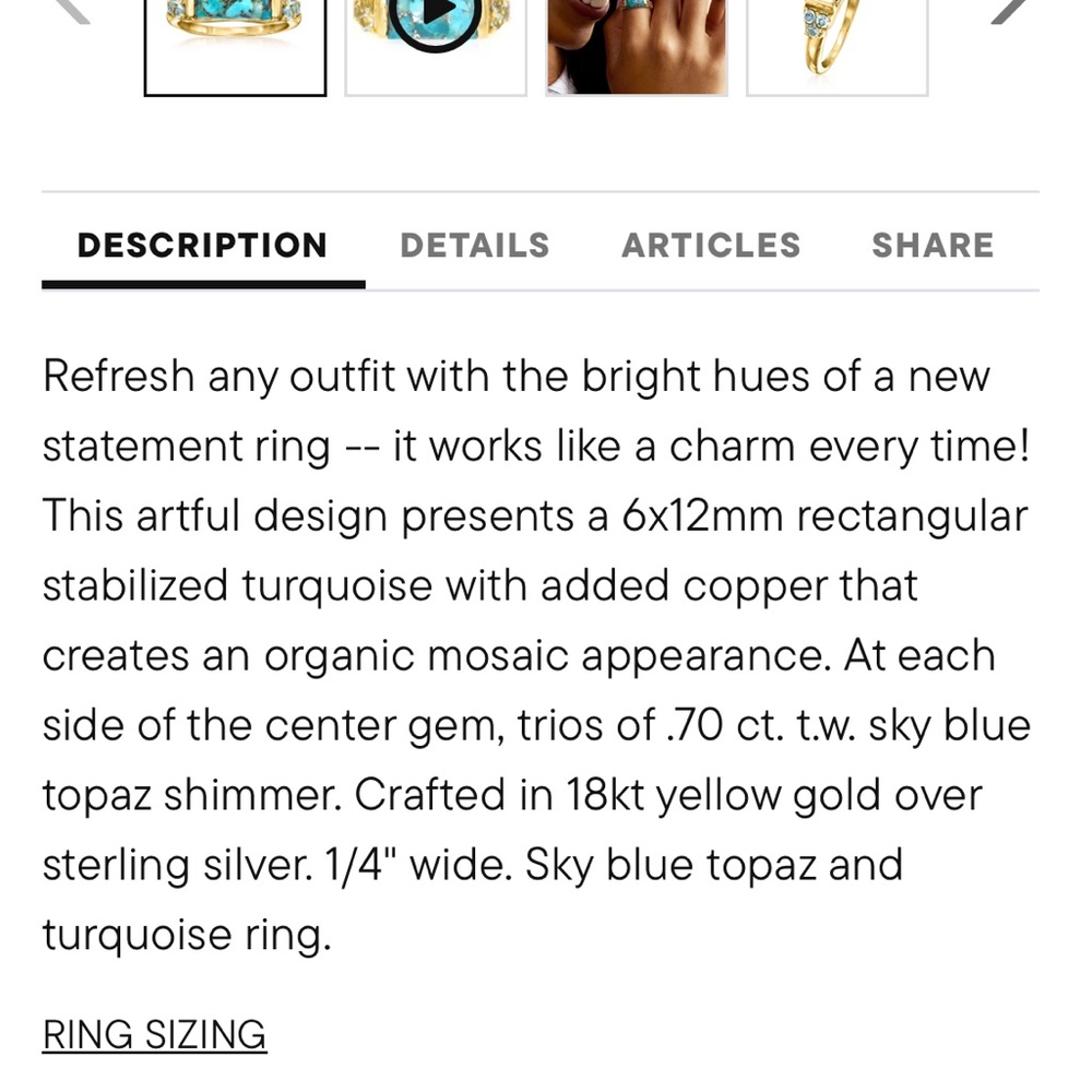 Turquoise and Blue Topaz Gold Ring - Picture 8 of 8